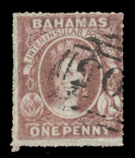 Bahamas 1861 (June)-62, Rough Perforation 14 to 16 Issued Stamps 1d. lake, used with part "A05"...