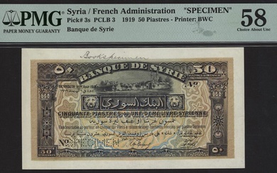 Banque de Syrie, Syria, specimen 50 Piastres, 1st August 1919, (Pick 3s, PCLB 3, BNB 105)