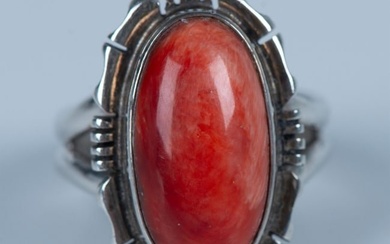 Beautiful Native American Sterling & Red Spiny Oyster Ring