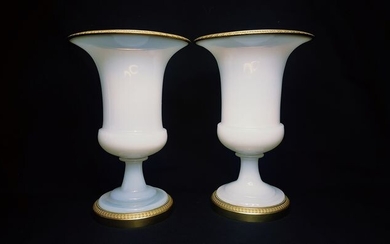 Bercy of Le Creusot - A few Medici Vases (2) - Restauration - Opal Crystal - Opaline Glass - Bulle de Savon - Gilt Bronze