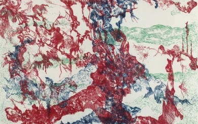 Bernard Schultze, "Migof-Derwisch". Formes organiques abstraites aux couleurs vives, gravure en couleur sur vélin, signée...
