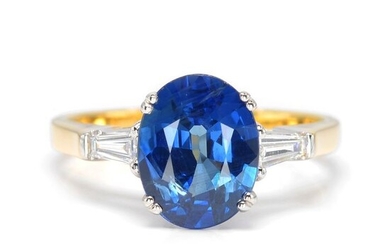 Blue Sapphire Diamond GRS certified Ring - 18 kt. Bicolour - Ring - 2.75 ct Sapphire - Diamonds