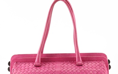 Bottega Veneta Top Handle Shoulder Bag in Pink Intrecciato Leather