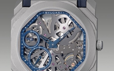 Bulgari, Ref. 102941 A fine and ultra-slim limited edition titanium skeletonized wristwatch with small seconds, power reserve indication, warranty and presentation box, one of a limited edition 200 pieces
