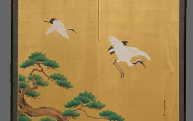 Byōbu folding screen - Lacquer, Silk, Wood - Japan