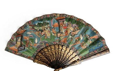 CANTON LACQUERED AND PAPER 'THOUSAND FACES' FAN QING