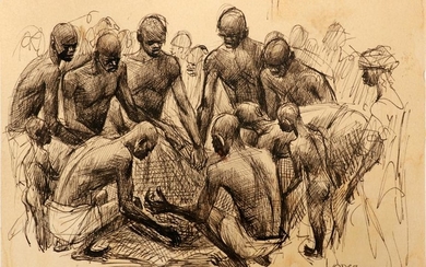 CARLOS LOPEZ INK DRAWING ON PAPER, NATIVES