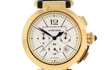 CARTIER - an 18ct yellow gold Pasha chronograph wrist watch, 42mm.