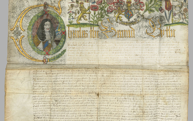 CHARLES II (1630-1685), king of England, Scotland and Ireland. Letters patent, granting lands in the Barony of Ballybritt, County Offaly, to Warner Westenra merchant, Dublin, 25 August 1666.