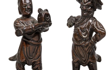 CHINE Paire de sujets en bronze figurant... - Lot 335 - Actéon - Compiègne Enchères