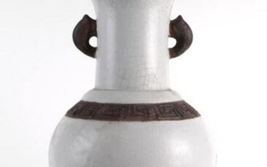 CHINESE BISQUE VASE WITH METAL INLAID