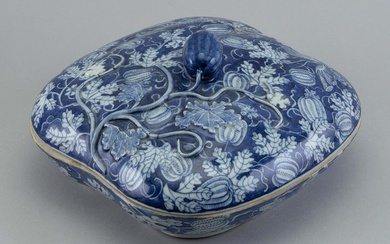 CHINESE BLUE AND WHITE PORCELAIN COVERED VEGETABLE DISH 19th Century Height 6.5”. Width