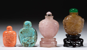 CHINESE CARVED STONE SNUFF BOTTLES, LOT OF FOUR