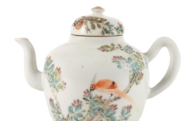 CHINESE ENAMELED BIRD AND FLOWER TEAPOT