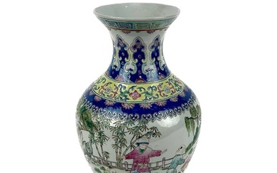 CHINESE FAMILLE ROSE PORCELAIN BALUSTER VASE 19th Century Height 12".