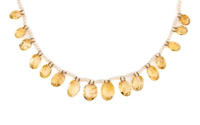 CITRINE AND SEED PEARL FRINGE NECKLACE, 1900s