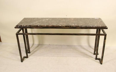 CONTEMPORARY PAINTED METAL BASE MARBLE TOP TABLE