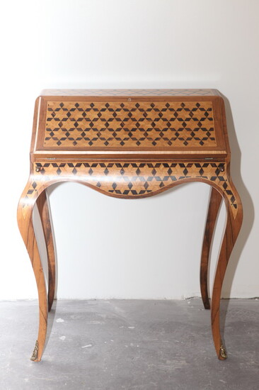 CONTINENTAL ROSEWOOD AND FRUITWOOD CUBE PARQUETRY LADY'S FALL-FRONT WRITING DESK....