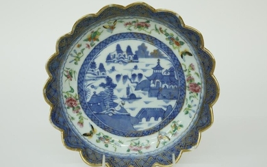 Canton Clobbered Lotus Dish, 19th Century
