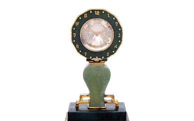 Cartier Important nephrite, hardstone, mother-of-pearl and diamond mystery clock, circa...
