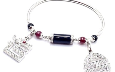 Cartier Le Baiser Du Dragon 18k Gold Diamond Ruby Onyx 2 Charms Bangle Bracelet