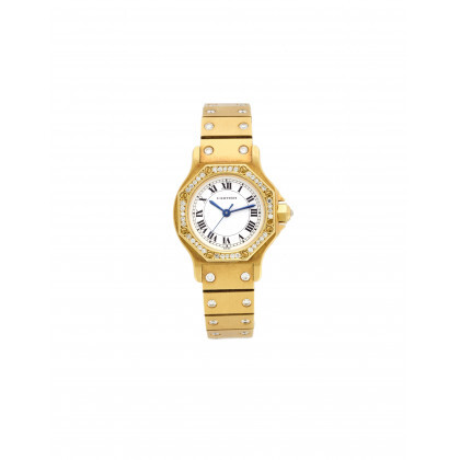 Cartier, Santos Octagon Diamond Lady's 18K gold wristwatch 1990s Dial and case signed Automatic movement White dial with Roman numeralsRead more