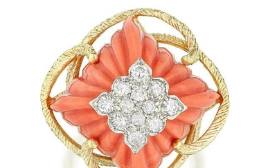 Carved Coral & Diamond Cocktail Ring
