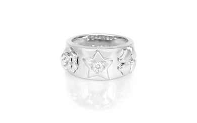 Chanel Floral Motif White Gold Ring