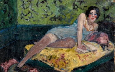 Charles CAMOIN (1879-1965). Femme brune allongée sur un sofa, circa 1912-1913 Huile sur toile. Signé...