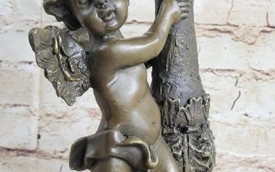 Cherub Angel Bronze Sculpture On Marble Base - 12" x 5.5"