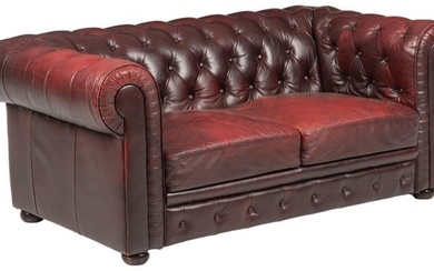 Chesterfield Style Red Tufted Loveseat