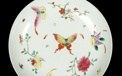 Antique Chinese Butterfly and Floral Porcelain Dish