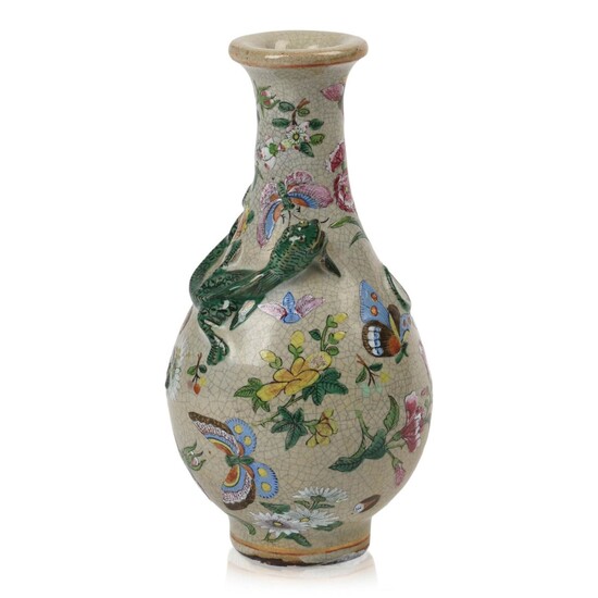 Chinese Famille Rose Vase with Encircling Qilong