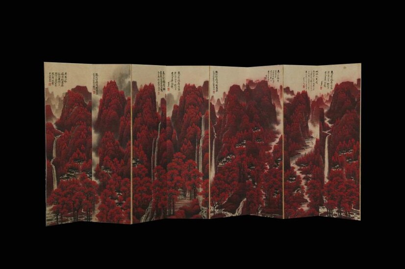Chinese Ink Color Folded Painting Screen