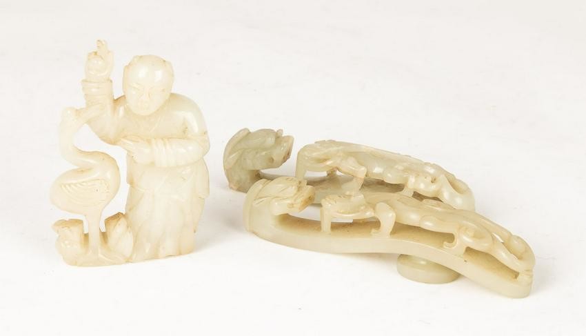 Chinese Jade Figural Group and Dragon Belt Hooks
