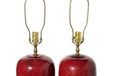 Chinese Oxblood Red Stoneware Table Lamps