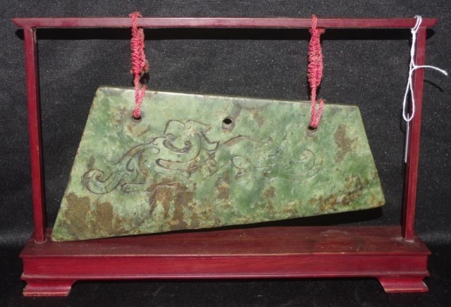Chinese ceremonial jade form on stand shaped jade axe blade ...