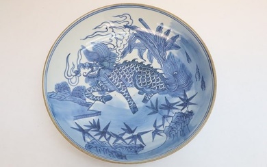 Chinese vintage blue and white porcelain platter
