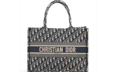 Christian Dior Medium Book Tote Blue Dior Oblique Embroidery