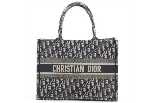 Christian Dior Medium Book Tote Blue Dior Oblique Embroidery