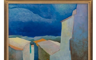 Claude Gaveau (b.1940) Blue Cityscape Oil Painting