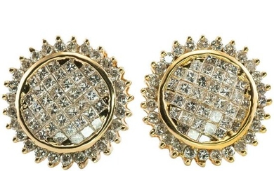 Cluster Diamond Earrings 14K Gold Studs 2.00 TDW