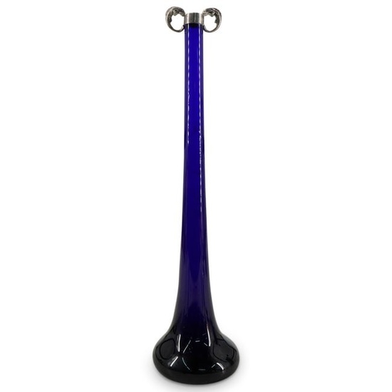Cobalt Blue Glass Bud Vase W/ Sterling Silver Collar