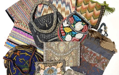 Collection of European embroidered bags, purses, etc