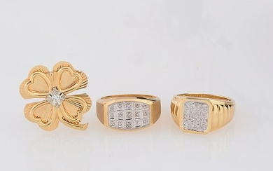 Collection of Three Diamond, Gold Jewelry Items.