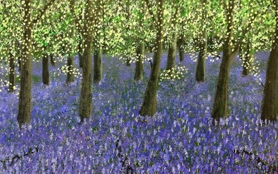 Colourful Modern British Blue Bell Forest Landscape Symbolist Painting