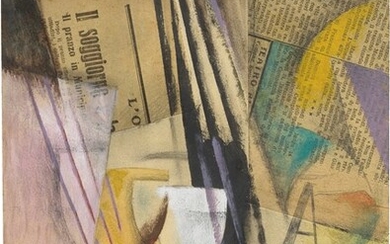 Composizione cubo-futurista. Natura morta con giornali e bicchieri, 1917 ca., Roberto Marcello (Iras) Baldessari (Innsbruck 1894 - Roma 1965)