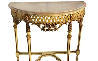 Console in wood carving with marble top - Louis XVI Style