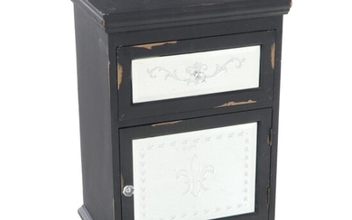Contemporary Ebonized Side Cabinet with Etched, Beveled, & Mirrored Glass Panels