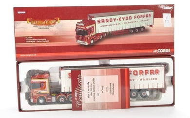 Corgi Model Truck Issue comprising No. CC12940 Scania Topline Curtainside in the livery of Sandy